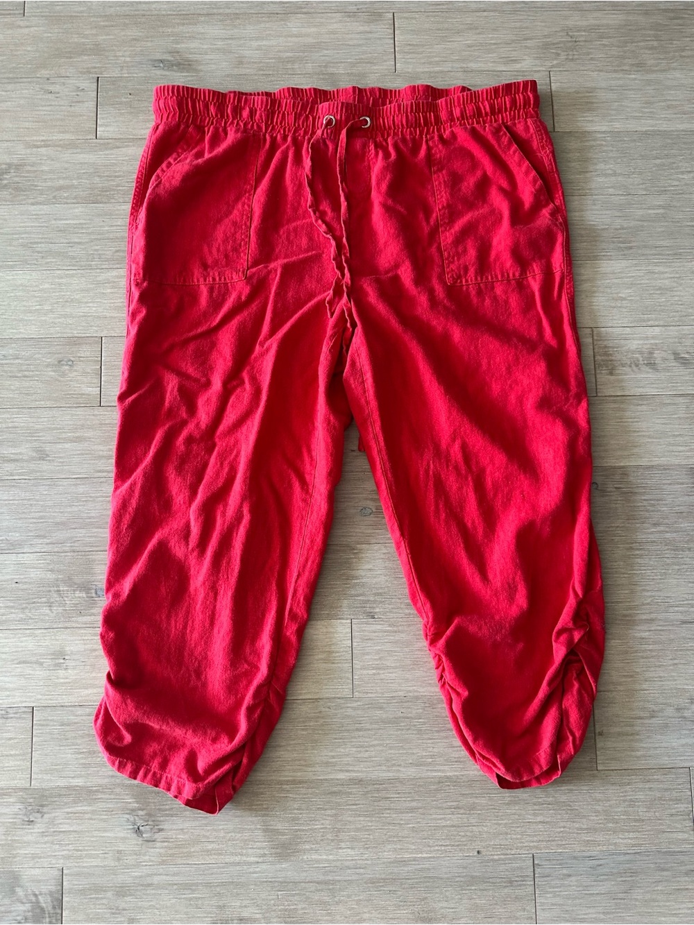 Jules & Leopold Linen Rayon Blend Red Elastic Waist Capri Joggers Size XL
